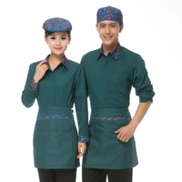 hotel restaurant waiter uniform full sleeve chef jacket restaurant work clothes with apron for man and female