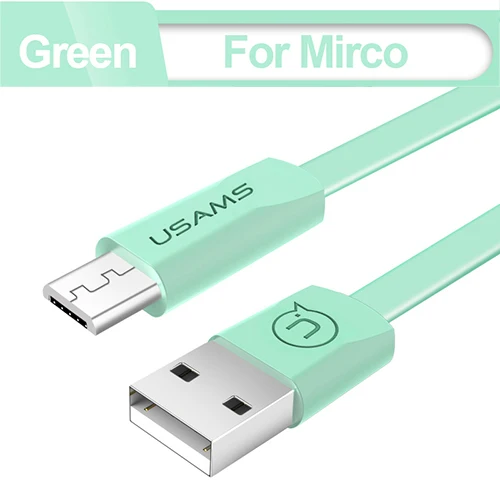 Micro USB зарядное устройство для samsung huawei Xiaomi 1,2 м, USAMS плоский кабель для синхронизации данных провод Быстрая Зарядка Кабели для мобильных телефонов кабель - Цвет: Green