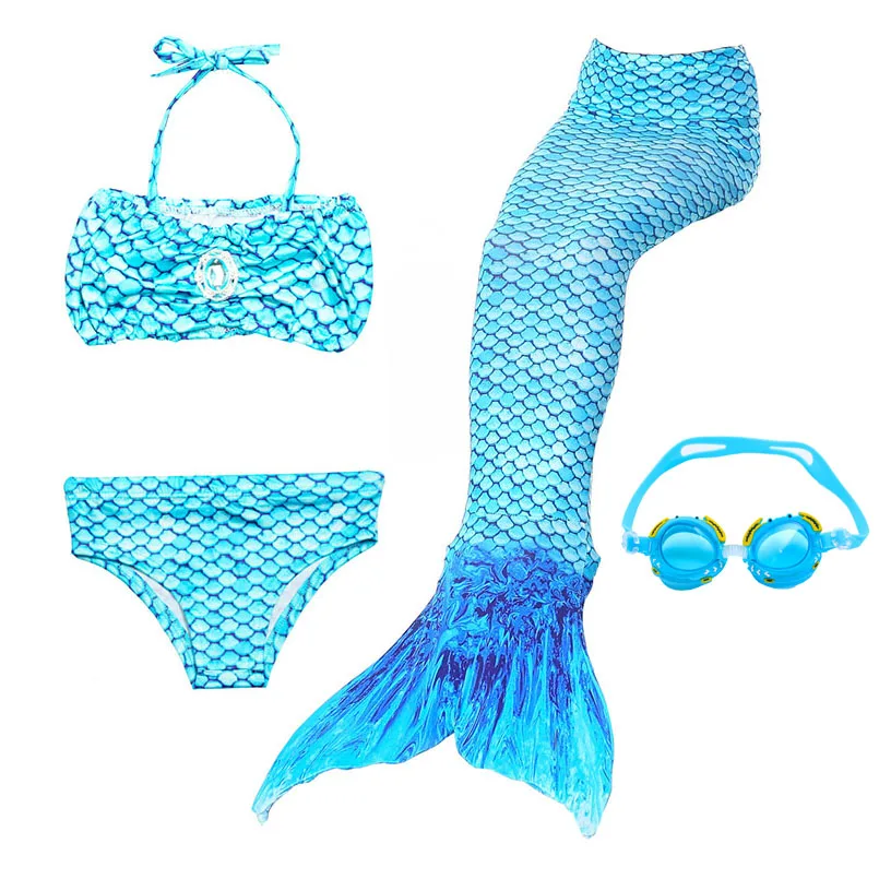 JP02 with Goggles Купальные костюмы с хвостом русалки из 4 предметов для девочек, маскарадный костюм, набор бикини Русалка, детская одежда для купания с хвостом русалки, пляжная одежда для плавания - Цвет: JP02 with Goggles
