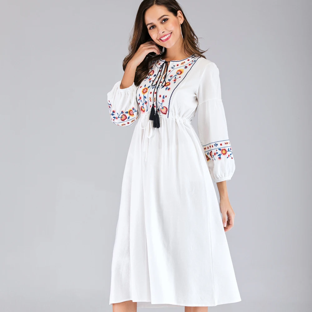 Осеннее платье 2019 новый китайский национальный стиль вышивка бахрома по вырезу
