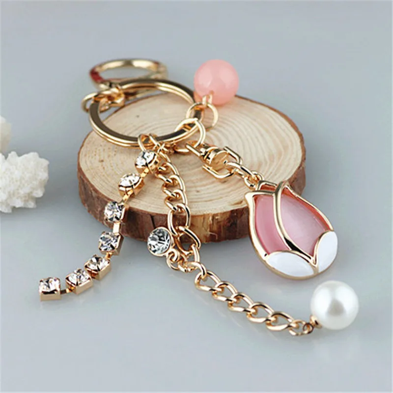 Хрустальные стразы брелок для женщин сумочка милый романтичный тюльпан кольцо