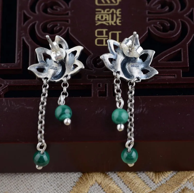 KJJEAXCMY fine jewelry 925 pure silver inlaid Malachite earrings wholesale Thailand women's | Украшения и аксессуары