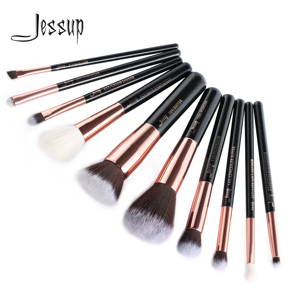 Набор кистей для макияжа из розового золота и черного цвета 10 шт.|brush tool kit|jessup