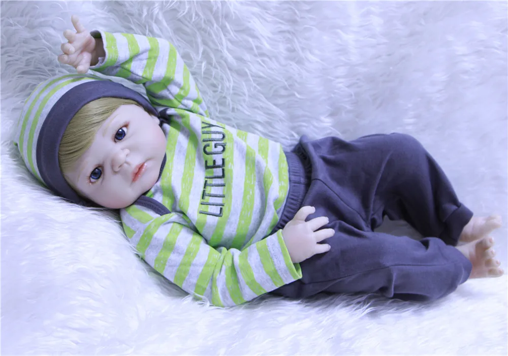 

DollMai 23" Bebes reborn boy dolls whole silicone body dolls reborn baby toy doll gift fake baby new born dolls blue/brown eyes