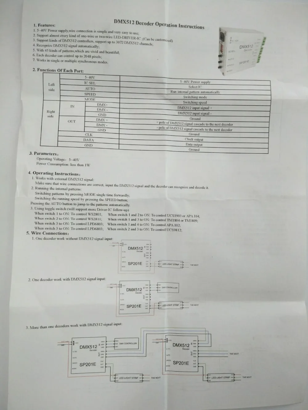 Новый светодиодный контроллер DMX 512 Sp201E 2048 пикселей RGB-контроллер 5 ~ 24 В