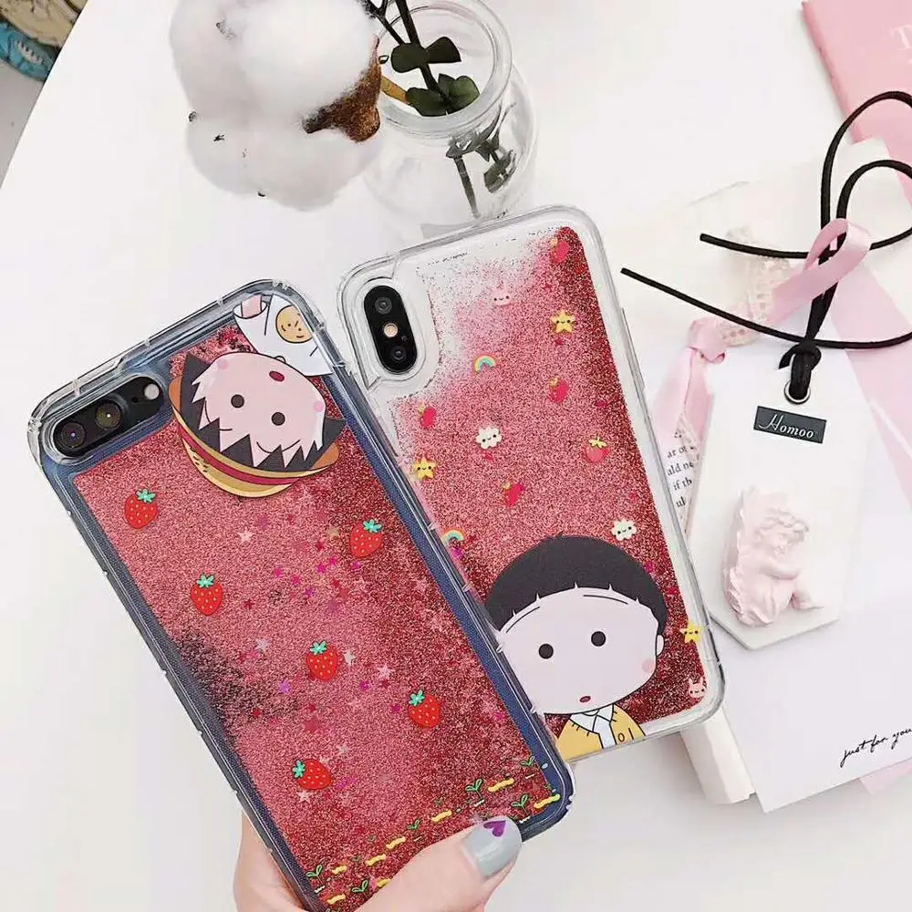 Мультяшный блестящий чехол Sakura Maruko с зыбучим песком для iphone 6 6s 7 8 plus X XS MAX XR