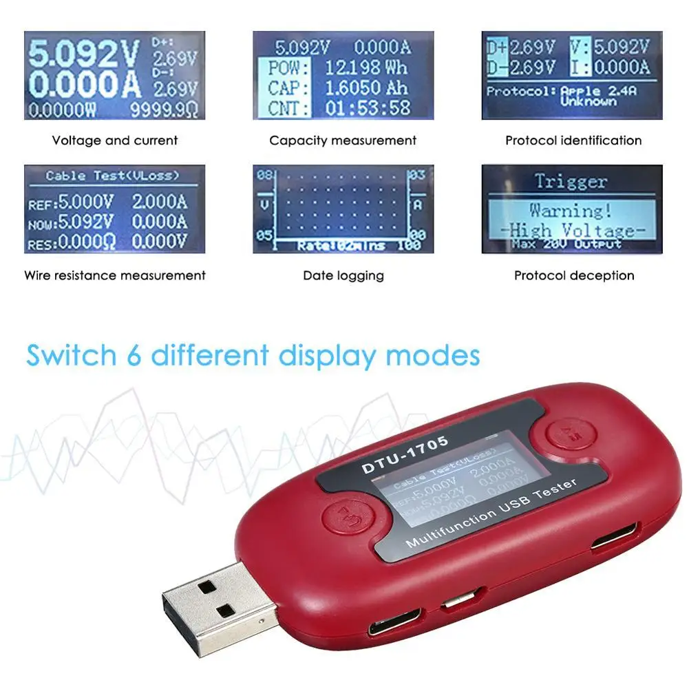 DTU-1705 Быстрая зарядка USB ЖК-тестер Напряжение Ток измеритель мощности вольтметр |