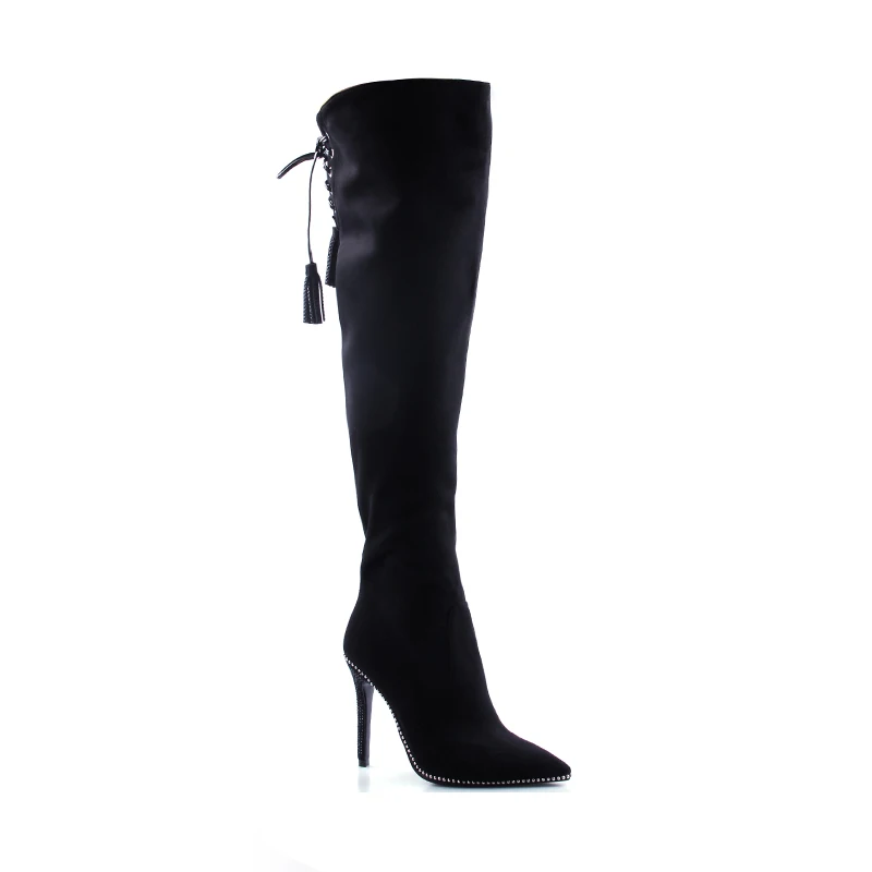 WETKISS/женские ботинки на тонком высоком каблуке с острым носком и кисточками из