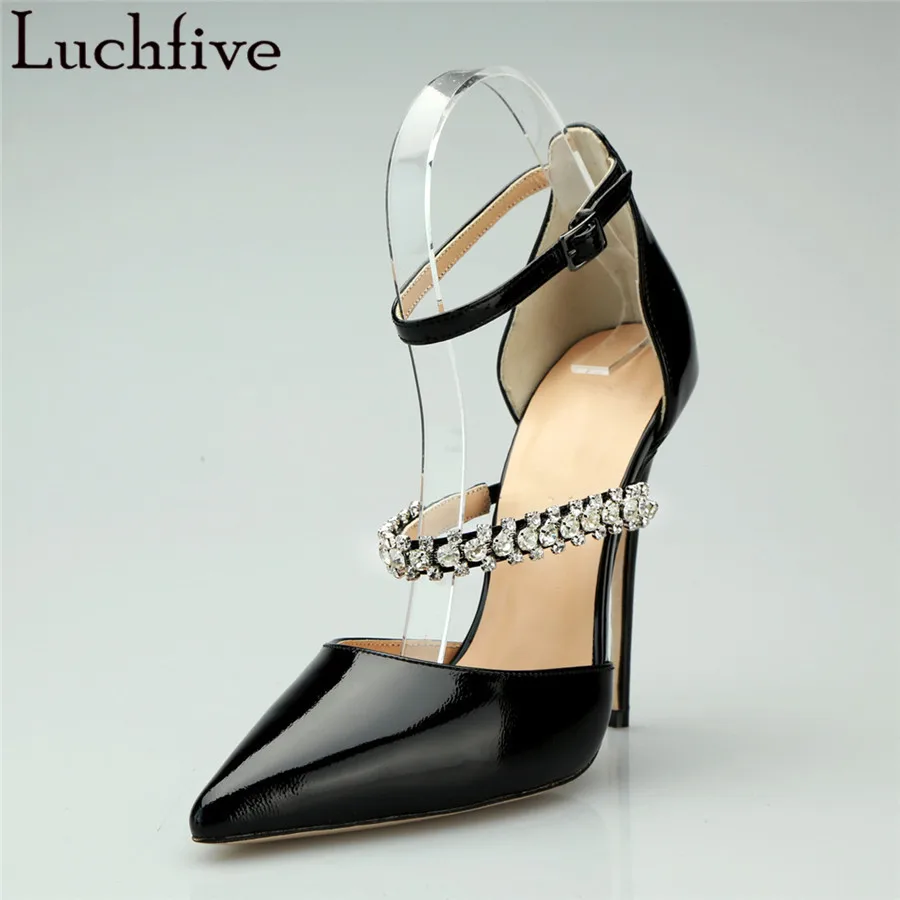 Luchfive/туфли лодочки с острым носком и стразами женские туфли для подиума ремешок
