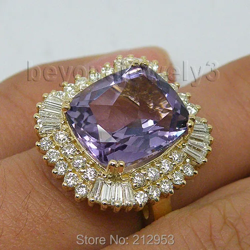 Женское кольцо с аметистом 13x15 мм 14 карат желтое золото 9 80 карат|ring for|rings for womenrings