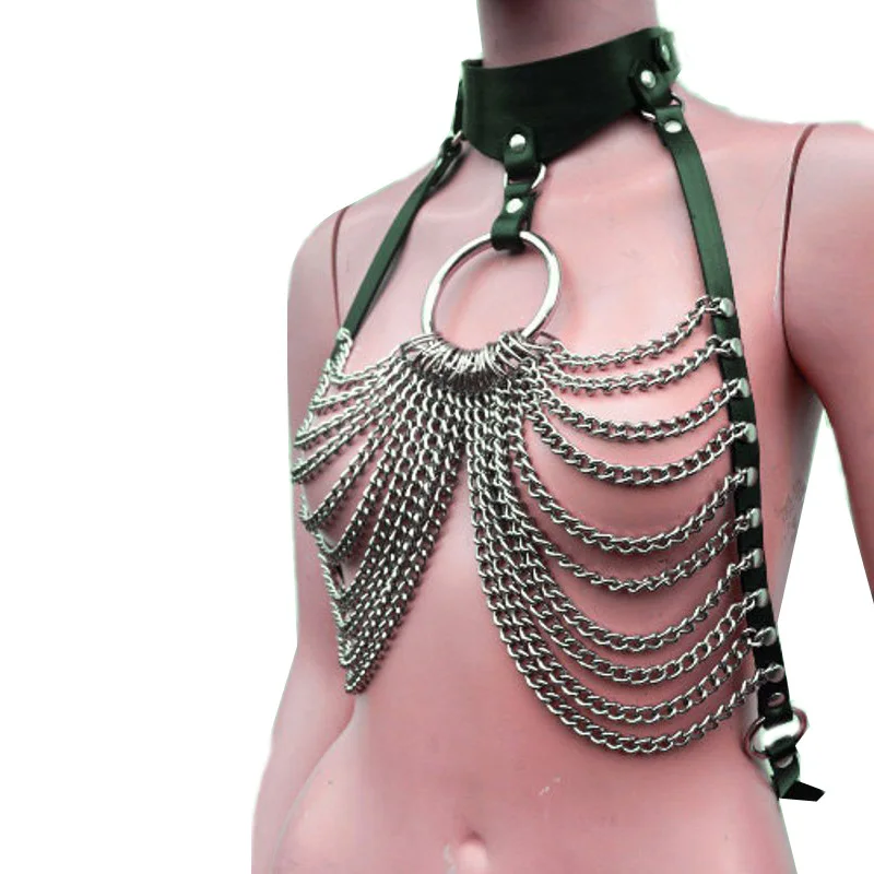 Женский кожаный бюстгальтер чокер с цепочками и звеньями|Бюстье корсеты| |