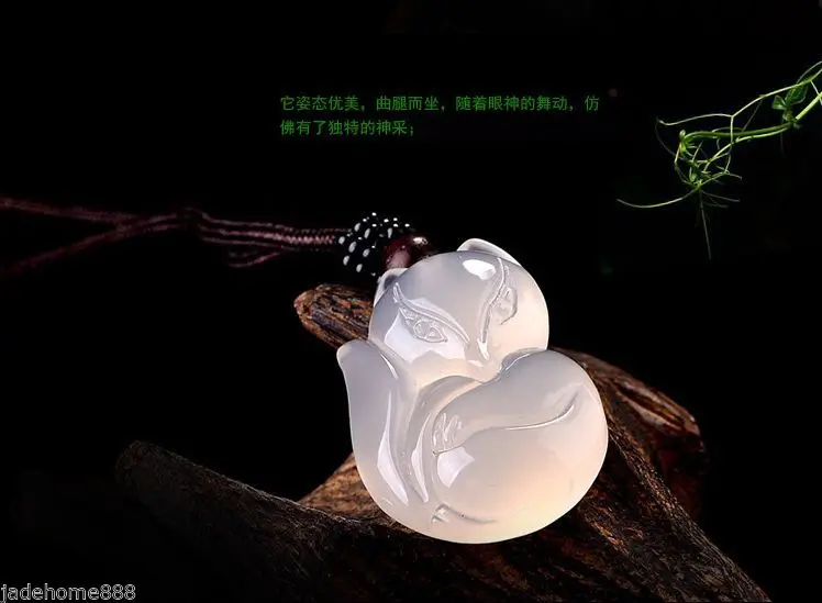 Chinese 100% Natural new Chalcedony Lifelike Fox Selling Jadeite pendant necklace |