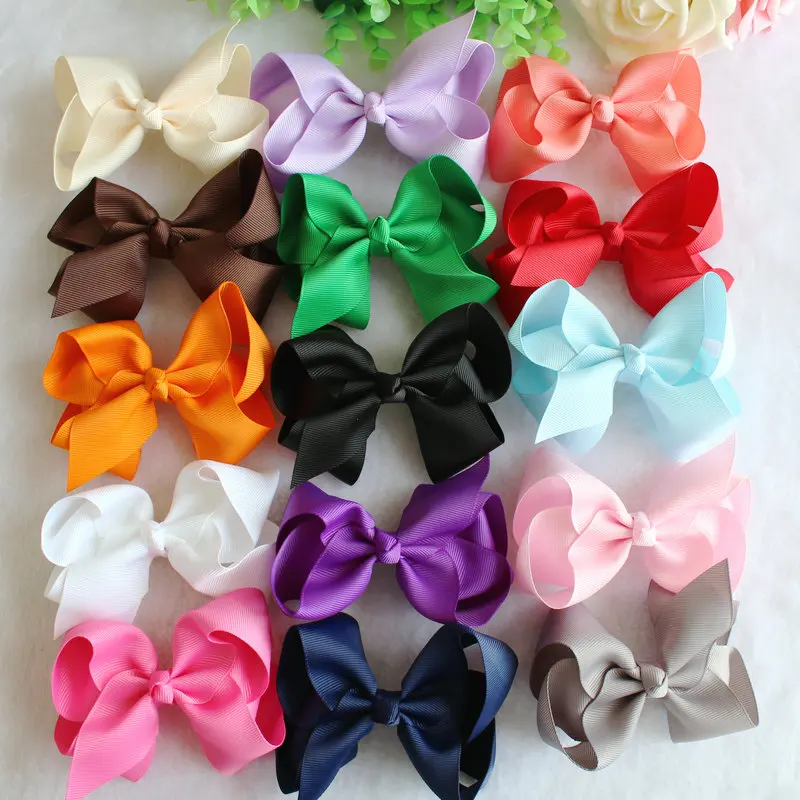 4 inch 15 pcs/lot cute hair bows polyester grosgrain ribbon hairbows with clips colors | Дом и сад