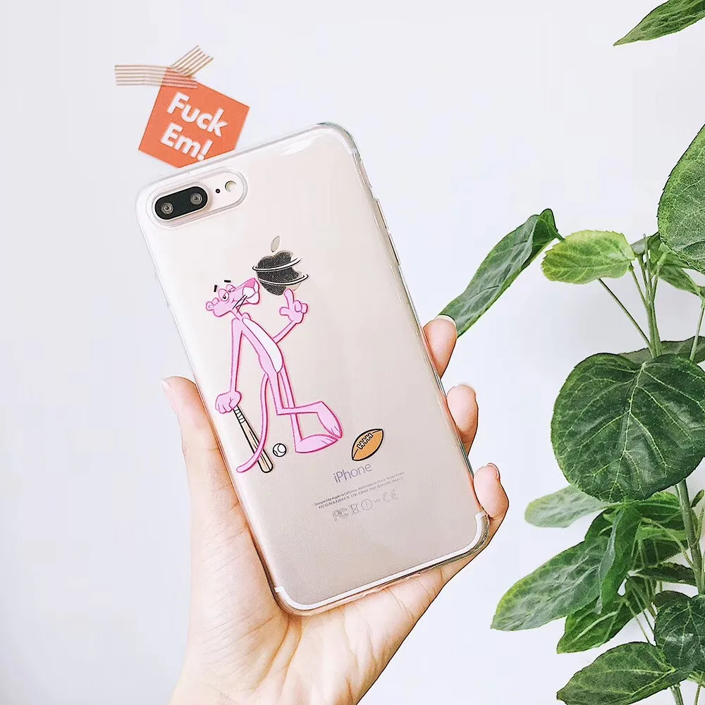 Розовый прозрачный Забавный чехол для телефона с пантерой iPhone 6 6s 7 8 Plus X XS MAX XR