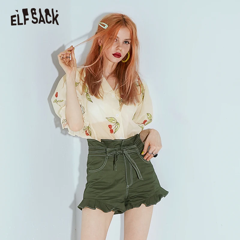 Женская винтажная рубашка с блестками ELF SACK Милая бежевая блузка в виде вишен