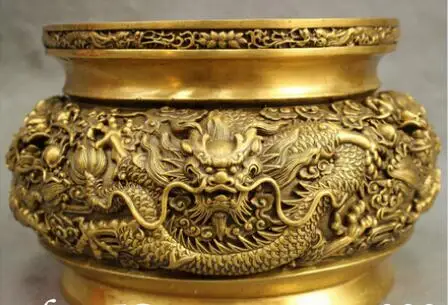 9 Китайский буддизм Чистая Бронза фэншуй резной дракон статуя кадра банка