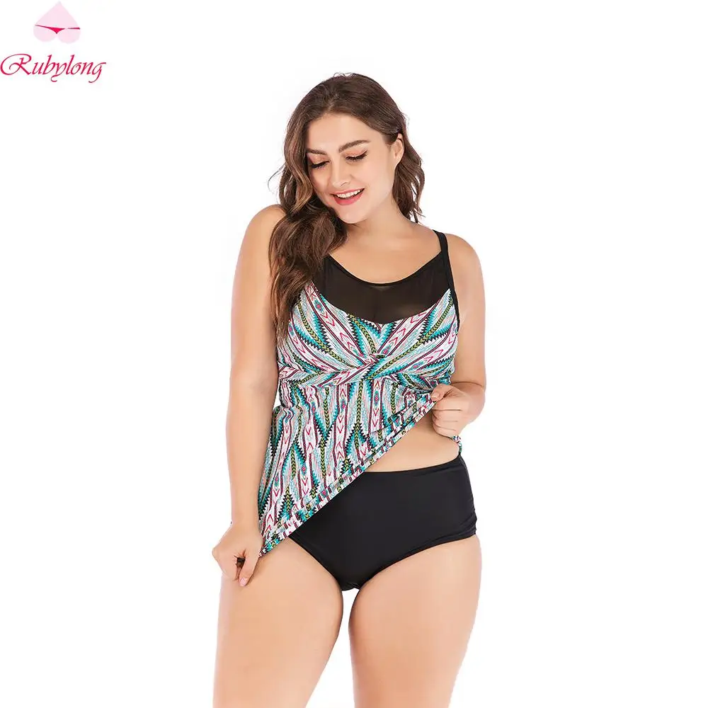 Rubylong Mesh Tankini 2019 купальник из двух частей плюс размер женский ремень танкини набор