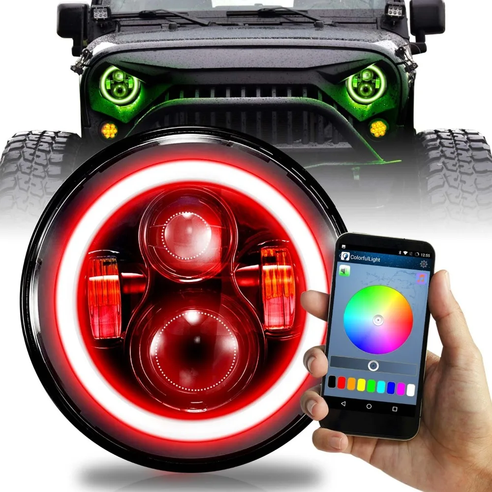7 дюймовая светодиодная фара Bluetooth RGB Halo для Jeep Wrangler Jk круглая Hummer H1 Land Rover Defender