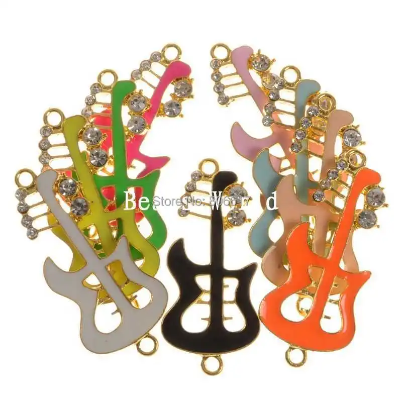 Лучшее качество 10 шт Смешанная Золотая эмаль гитара Форма соединители фурнитура