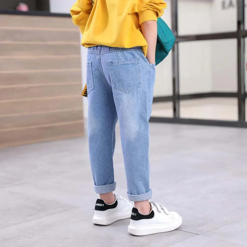 Брюки для мальчиков детские джинсы весна-осень хлопковые джинсовые брюки