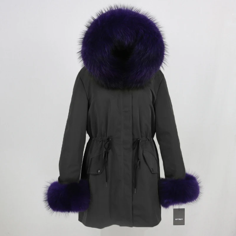black purple OFTBUY, пальто с натуральным мехом, зимняя куртка, Женская длинная парка, воротник из натурального меха енота, капюшон, Толстая теплая водонепроницаемая верхняя одежда, съемная - Цвет: black purple
