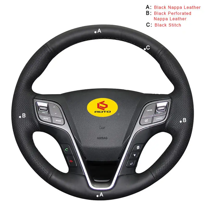 Nappa Leather Ручная пошив Авто оплетка на руль Крышка для hyundai Santa Fe 2013- ix45 чехол рулевого колеса автомобиля-Стайлинг - Название цвета: Nappa Leather
