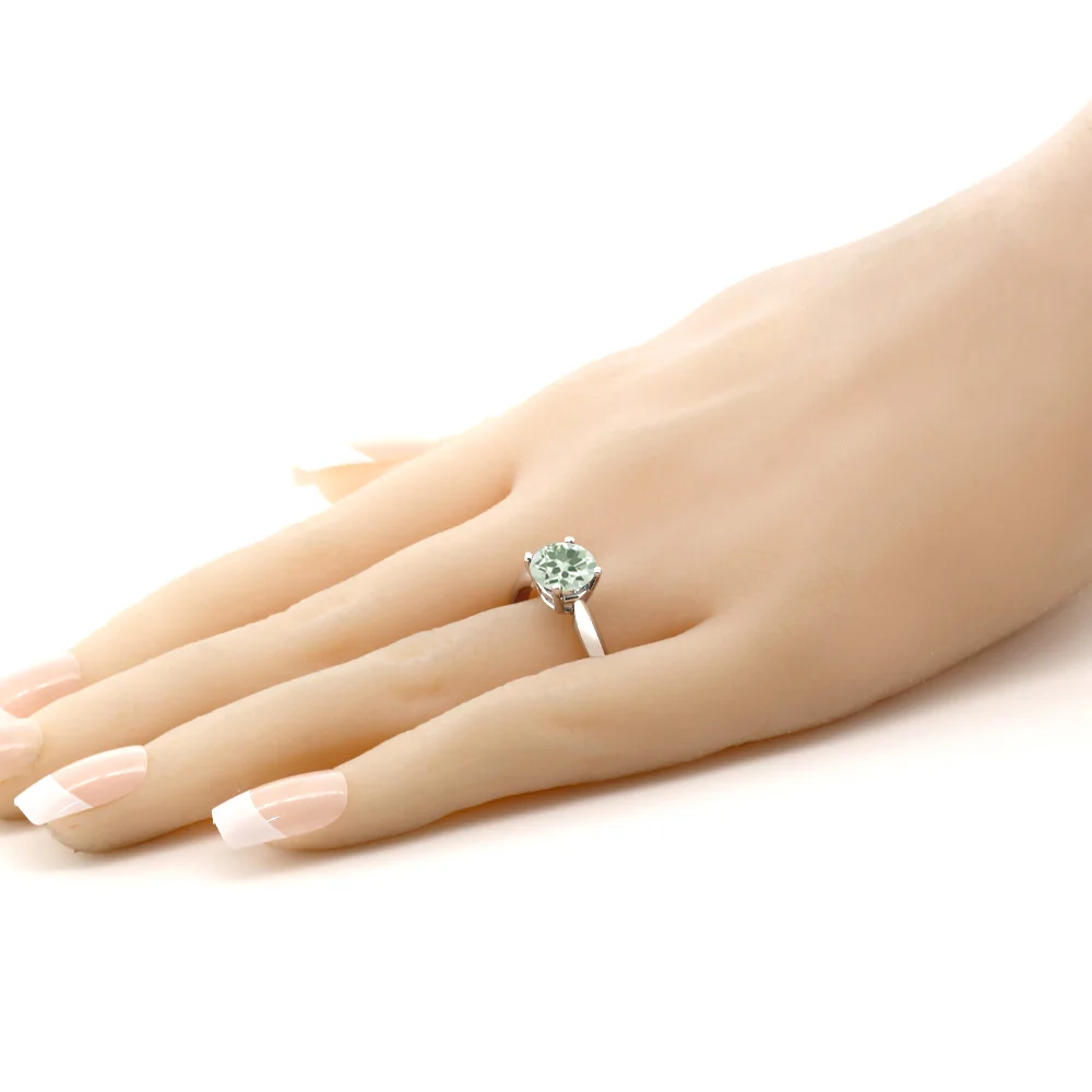 GemStoneKing 1 70 Ct Круглый зеленый прасиолит кольцо из стерлингового серебра 925 для