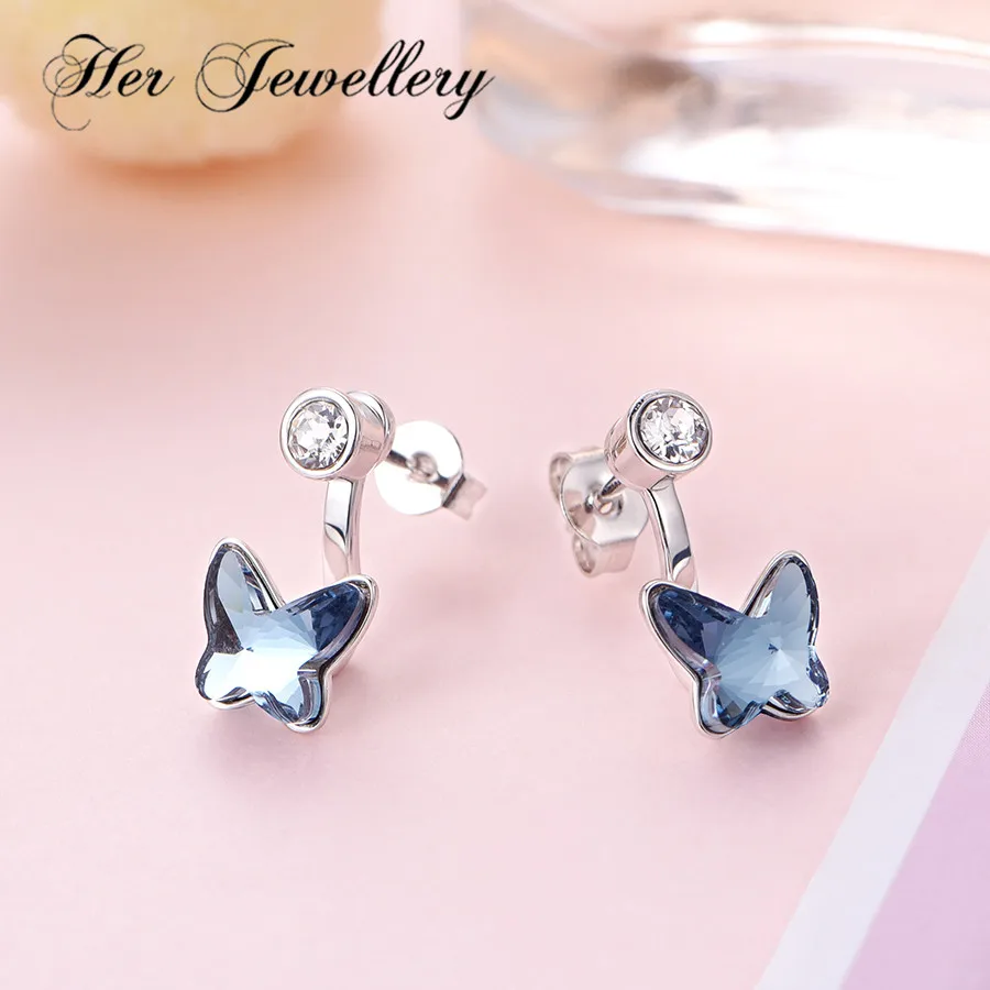 Her Jewellery модные серьги с голубыми кристаллами женские бабочками ювелирные