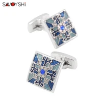 savoyshi luxury square cufflinks for mens shirt brand cuff buttons high quality blue enamel cuff links fashion men jewelry gift