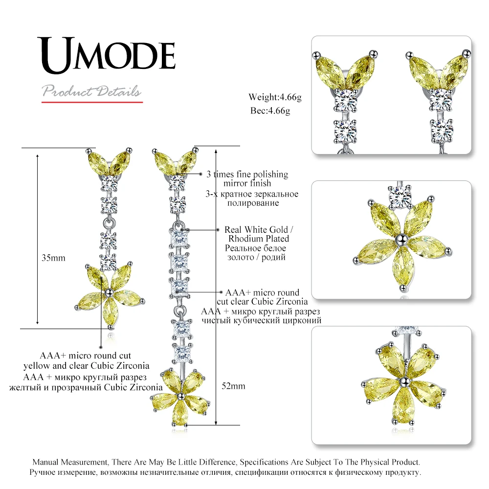 UMODE специальные милые желтые камни CZ маленькие серьги капли в форме цветка с