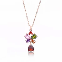 fym fashion rose gold color butterfly flower shape cubic zirconia wedding chain necklaces pendants christmas jewelry for party