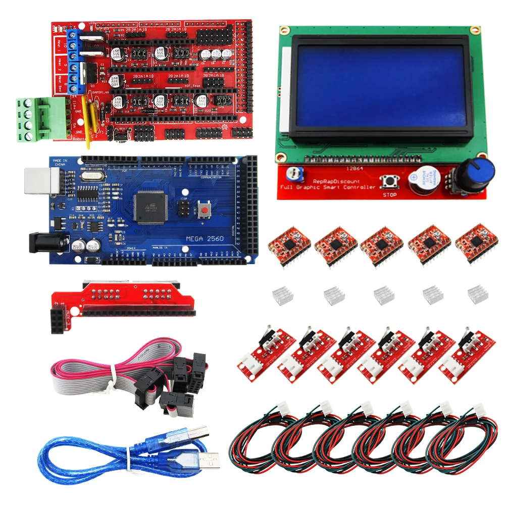 

HAILANGNIAO CNC 3D Printer Kit for Mega 2560 R3 + RAMPS 1.4 Controller + LCD 12864 + 6 Limit Switch Endstop + 5 A4988 Stepper