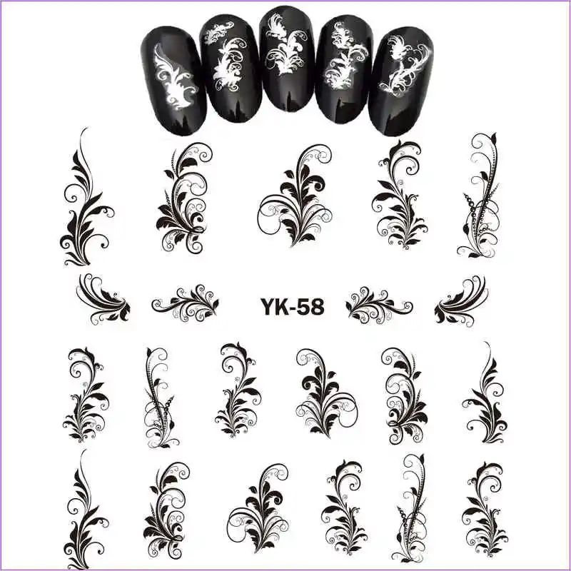 YK058 SILVER UPRETTEGO Золотые/серебряные Водные Наклейки металлические наклейки для ногтей цветы винтажные вихревые Цветочные абстрактные STRAMONIUM Лаванда YK55-60 - Цвет: YK058 SILVER