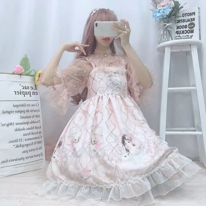 Lolita dress Japanese JSK Kawaii fairy strap women summer soft sweet girl wind cute rose | Тематическая одежда и униформа