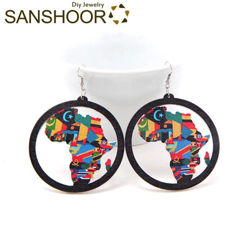 SANSHOOR цвета африканского племени культура деревянные серьги Afrocentric этнические