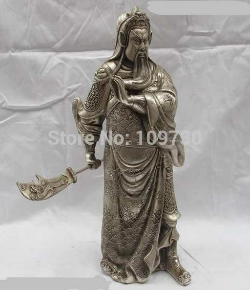 SCY bir 002084 Chinese White Bronze Silver Dragon Guan Gong wealth God Warrior Buddha Statue (C0318) | Дом и сад