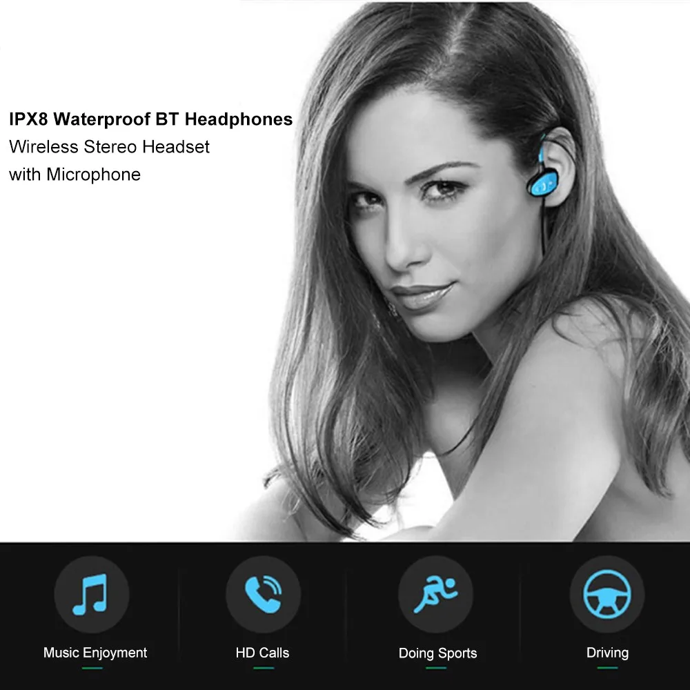 Проводные IPX8 Bluetooth водонепроницаемые спортивные наушники для плавания бега CSR