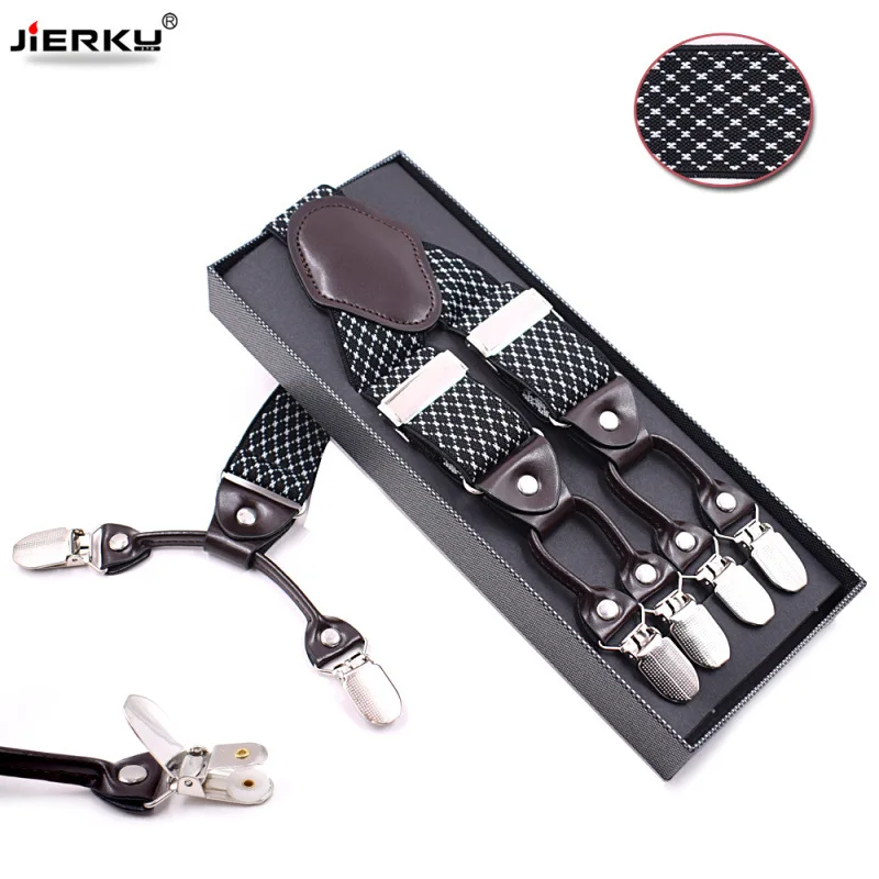

JIERKU Suspenders Man's Braces 6Clips Suspensorio Tirantes Elasticity Trousers Strap Father/Husband's Gift 3.5*120cm JK6C0822