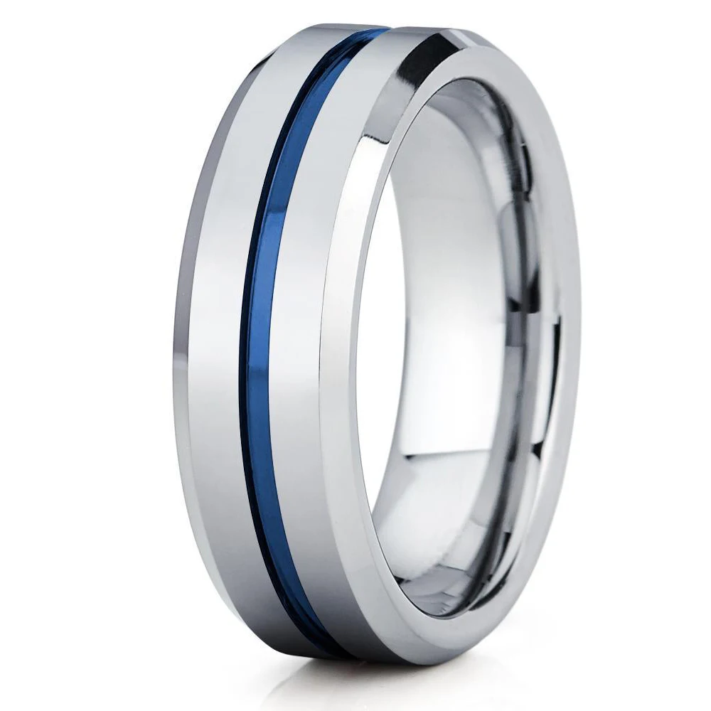 Тонкий голубой паз 8 мм высокополированный вольфрамовый Карбид обручальное