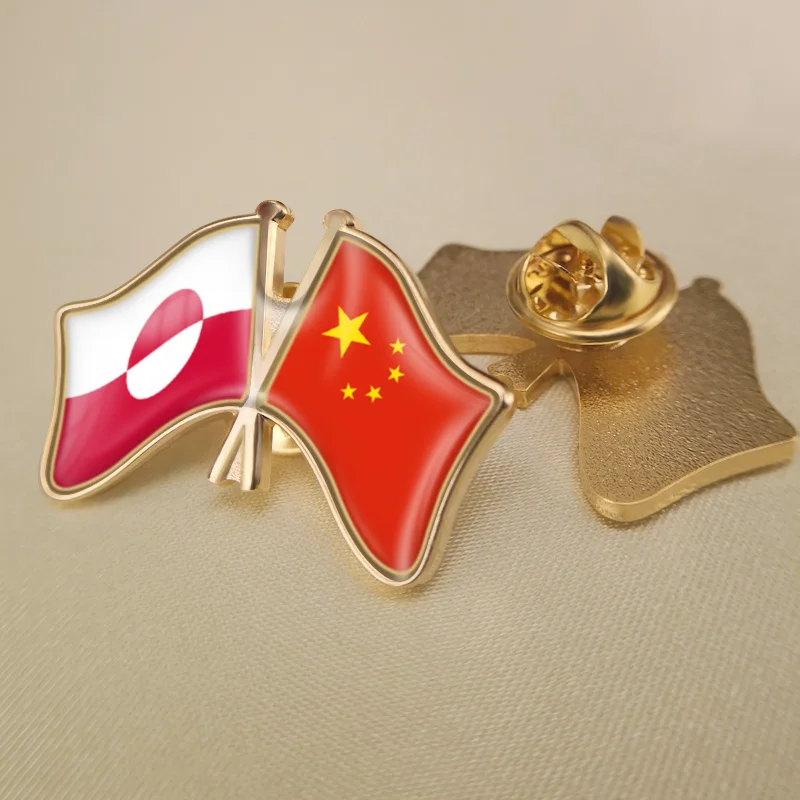 

Greenland and China Crossed Double Friendship Flags Lapel Pins Brooch Badges