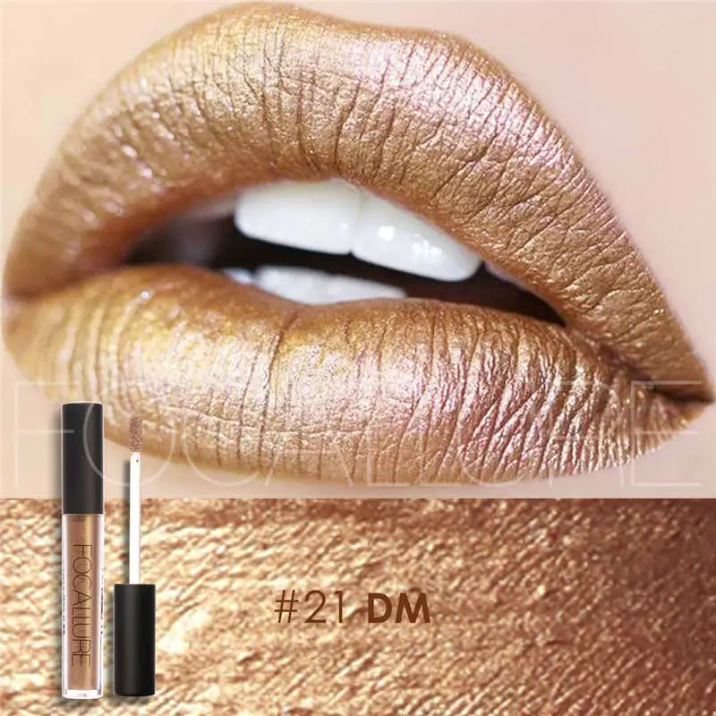2017 New Metallic Lip Color Cosmetics Waterproof Gloss Gold Shimmer Matte Liquid Lipstick Focallure Makeup |
