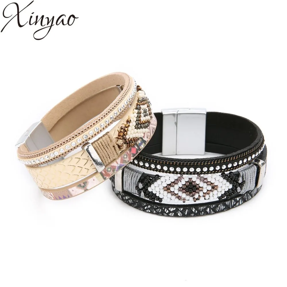 XINYAO винтажные чешские бусины многослойный кожаный браслет мужские плетеные