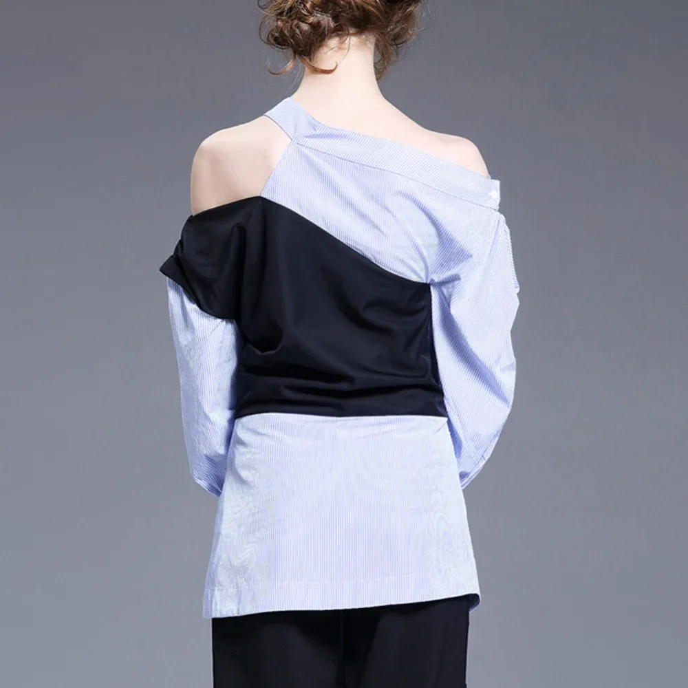 Блузка женская в полоску пикантный Модный Топ с длинным рукавом и открытыми