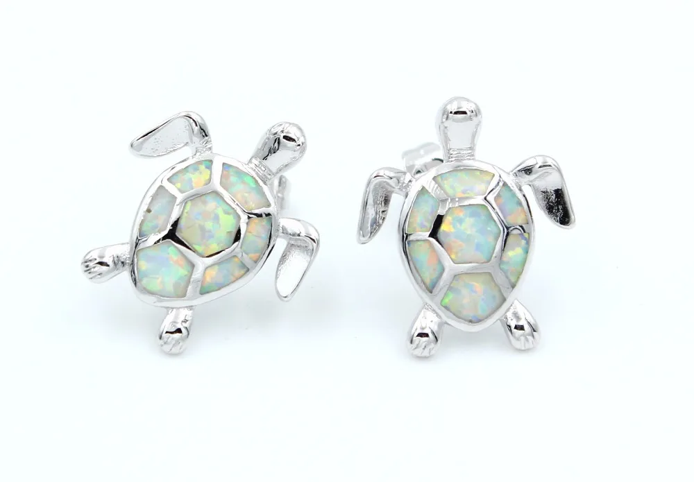 Голубые/белые серьги-гвоздики в виде морской черепахи бесплатная доставка через