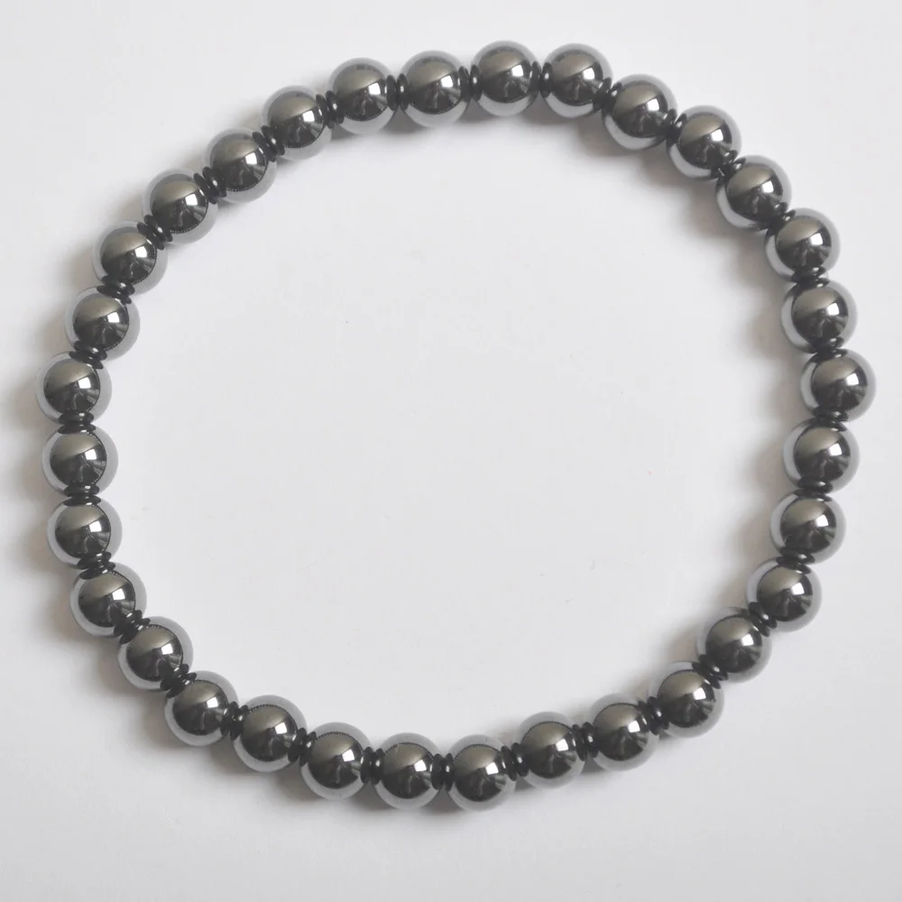 6 мм Серебристые/пестрый/черный гематит бусины из лечебных камней браслет стрейч