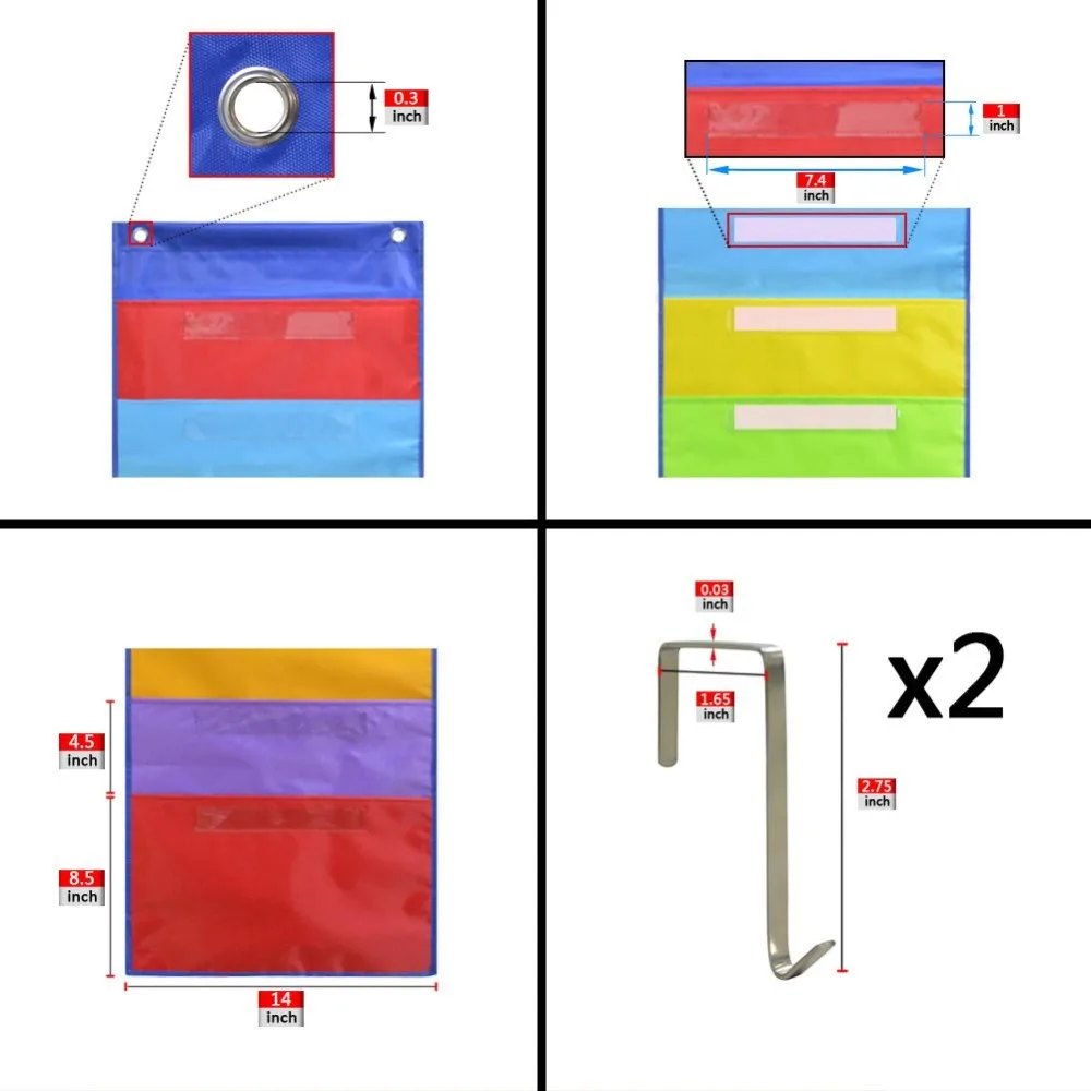 Wall Hanging Pocket Chart, Fabric File Folder Holder, Colorful Cascading File Organizer for Classroom, Home Filing, Office