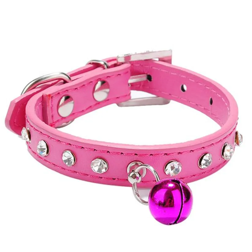 Hot Pink Transer поставки для домашних собак, регулируемые стразы из искусственной кожи с кристаллами, ошейник для собак с колокольчиком для маленьких собак, кошек, 80124 - Цвет: Hot Pink