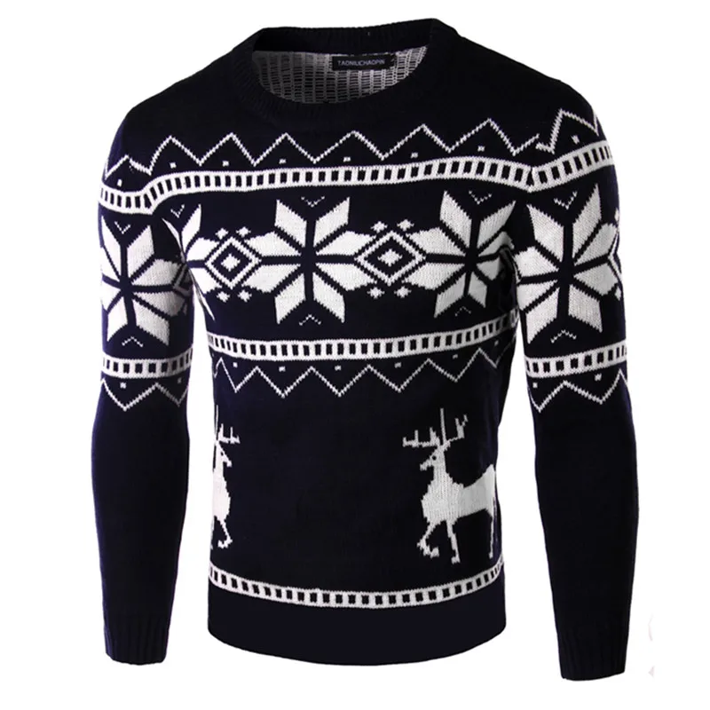 

Nice New Men Fawn Printed Round Neck Slim Pullover Sweater Fashion Men Cotton Long Sleeve Sweater Male For Autumn Winter M-2XL