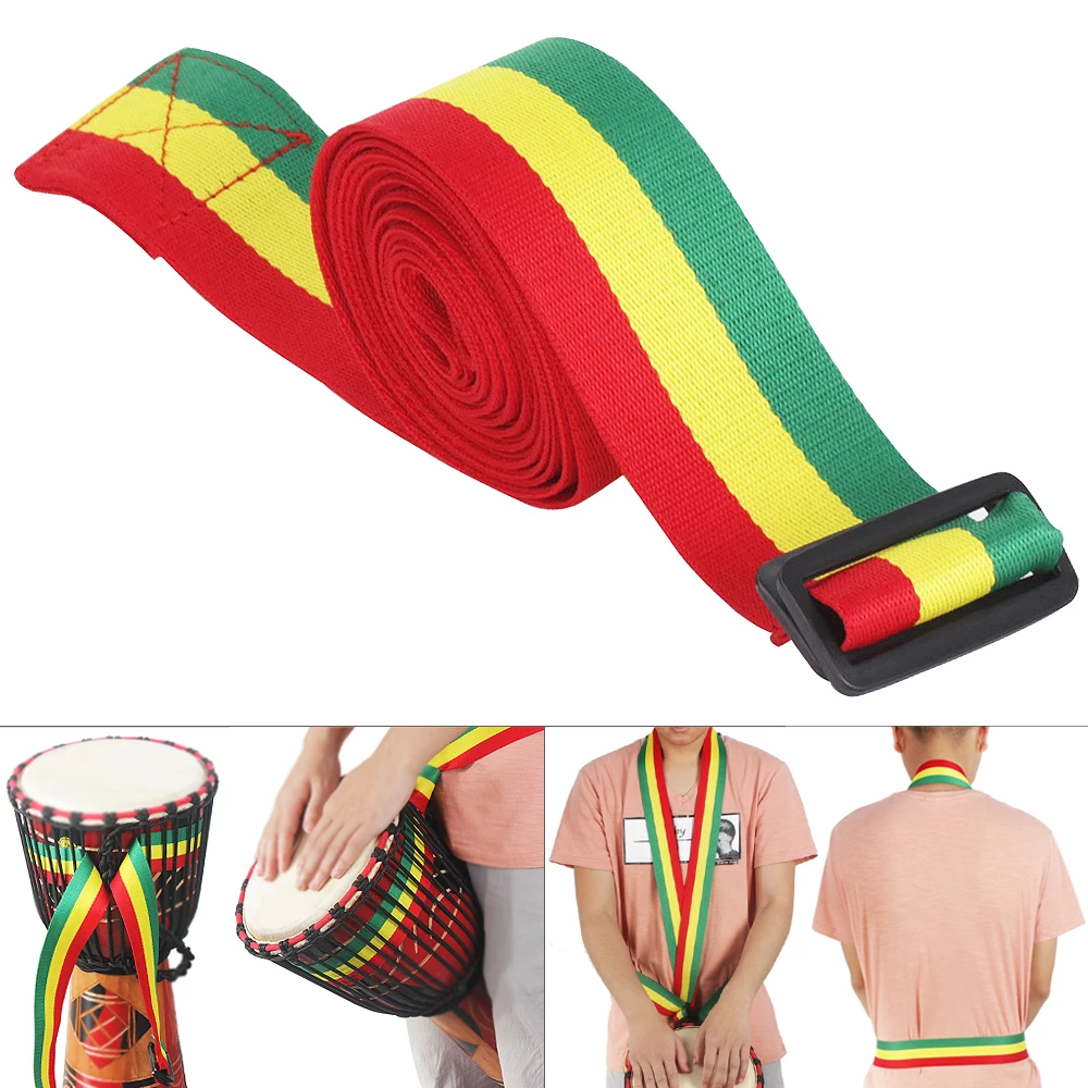 Adjustable Portable Rainbow African Drum Cotton Strap 5cm Width Djembe Drum Tambourine Shoulder Waist Belt,3.2 meters long