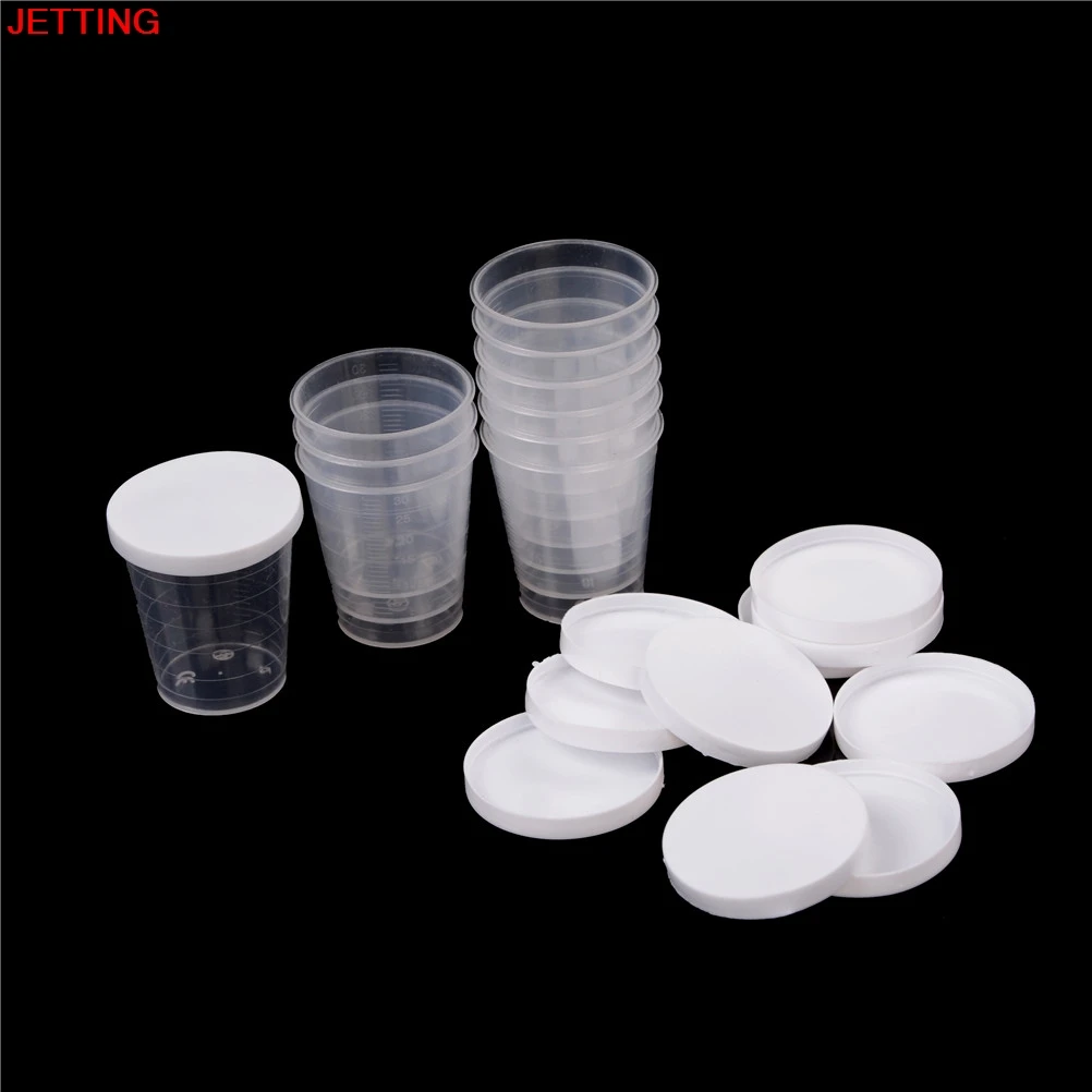 

10 PCS 30ml Clear PP Liquid Measuring Cups Plastic Graduaeted Laboratory Test Cylinder White Lid Indexing Clear Container Tub